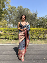 PREMIUM RAMA BANARASI SILK GOLDEN ZARI WORK  SAREE WITH CONTRAST BLOUSE